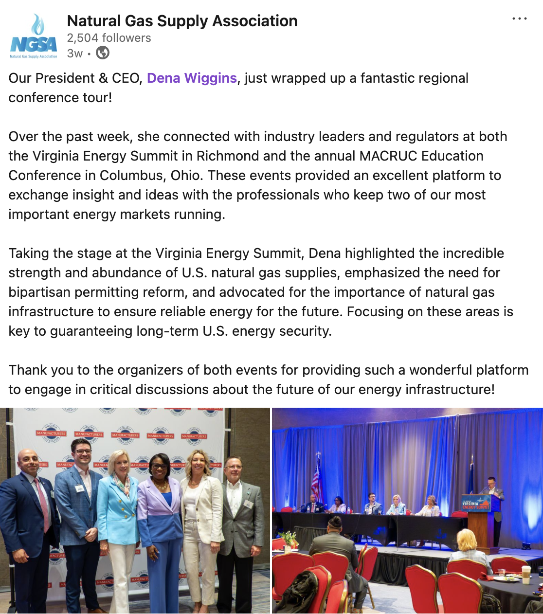 LinkedIn post written for the Natural Gas Supply Association